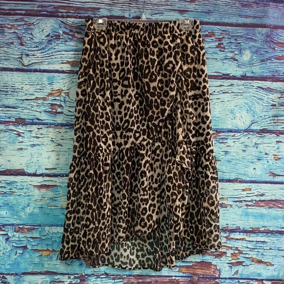 Pieces Animal Print Ruffled Midi Skirt - Picture 1 of 6